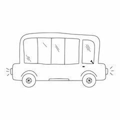 Children bus for coloring book. Doodle style transport.