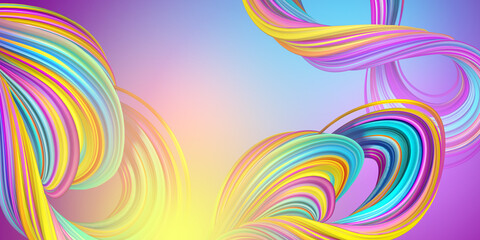 digital illustration, abstract background with colorful twisted lines, wide horizontal creative wallpaper