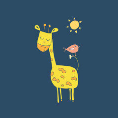 Cute Giraffe Cartoon Animal, baby and children print design Vector Illustration