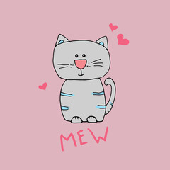 Cute Cat Cartoon Animal, baby and children print design Vector Illustration