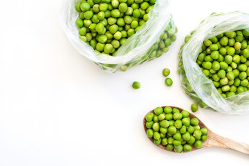 Fresh green pea ready for freezing in reusable plastic bag