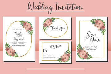 Obraz na płótnie Canvas Wedding invitation frame set, digital art hand drawn Peony Flower design Invitation Card Template