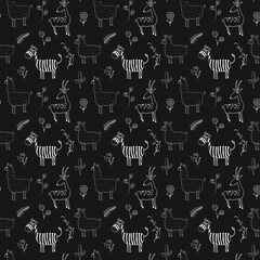 Cute Animals Seamless pattern. Cartoon Animals and plants doodles. Cartoon Vector illustration