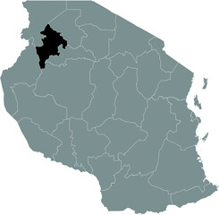 Black highlighted location map of the Tanzanian Geita region inside gray map of the United Republic of Tanzania