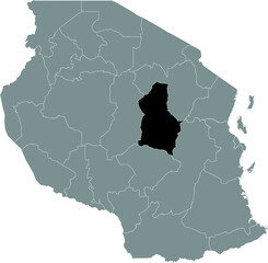 Black highlighted location map of the Tanzanian Dodoma region inside gray map of the United Republic of Tanzania