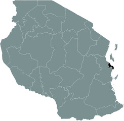 Black highlighted location map of the Tanzanian Dar es Salaam region inside gray map of the United Republic of Tanzania