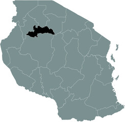 Black highlighted location map of the Tanzanian Shinyanga region inside gray map of the United Republic of Tanzania