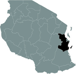 Black highlighted location map of the Tanzanian Pwani region inside gray map of the United Republic of Tanzania