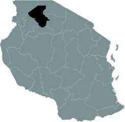 Black highlighted location map of the Tanzanian Mwanza region inside gray map of the United Republic of Tanzania