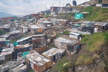 slum on the heights of Ciudad Bolivar from the cable car, Bogota, Colombia