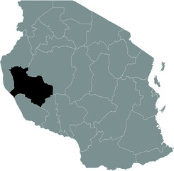 Black highlighted location map of the Tanzanian Katavi region inside gray map of the United Republic of Tanzania