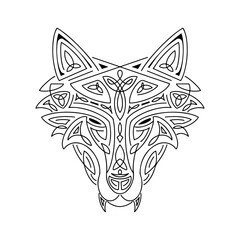 Obraz premium Wolf head Celtic style, T-shirt typography design, wild animal graphic print. Vector illustration