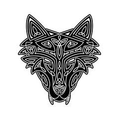 Wolf head Celtic style, T-shirt typography design, wild animal graphic print. Vector illustration
