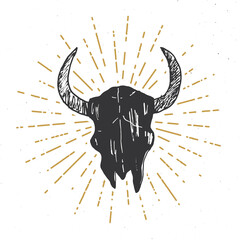 Bull or cow skull, animal head graphic print. T-shirt typography design. Vector illustration