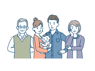 Fototapeta premium 三世代家族 若い夫婦 親子 家族の集まり イラスト素材