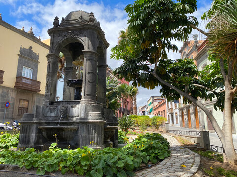 Fountain, plants and trees, in a park located in Vegueta, Gran Canaria, canary islands