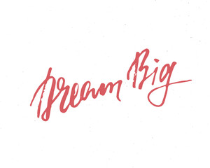 Dream Big lettering handwritten sign, Hand drawn grunge calligraphic text. Vector illustration