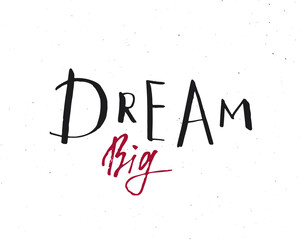 Dream Big lettering handwritten sign, Hand drawn grunge calligraphic text. Vector illustration