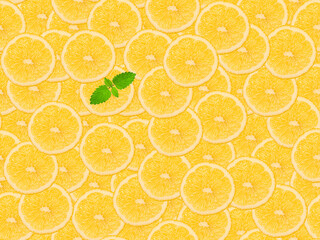 Seamless pattern with lemon slices and mint. Top view, food concept, fruit background.