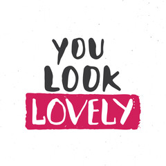 You look lovely lettering handwritten sign, Hand drawn grunge calligraphic text. Vector illustration