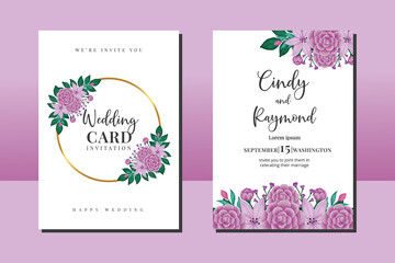 Wedding invitation frame set, floral watercolor hand drawn Camellia with Lily Flower design Invitation Card Template