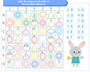  Logic game for children. Find the figures at the address. Color only these shapes