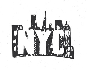 New York lettering handwritten sign, Hand drawn grunge calligraphic text. Vector illustration