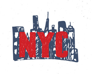 New York lettering handwritten sign, Hand drawn grunge calligraphic text. Vector illustration