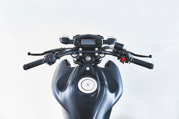 Yamaha FZS 3.0 Motorcycle in the showroom shop. Motorbikes store.