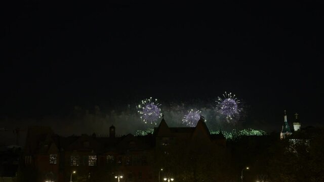 Fireworks in the center of Moscow at the Kremlin.salute on May 9 in Moscow. victory day. Russia .shot on red comodo 6k