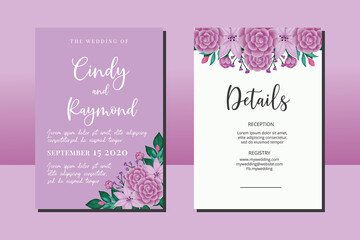 Wedding invitation frame set, floral watercolor hand drawn Camellia with Lily Flower design Invitation Card Template