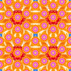 Fototapeta na wymiar Seamless pattern for continuous replicate. Floral background, photo collage for production of textile, cotton fabric. For use in wallpaper, covers. Mandala drawing in oriental style