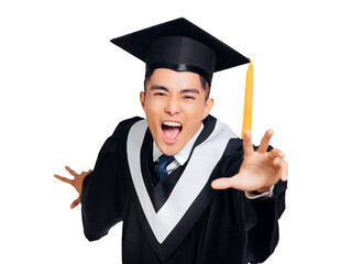 Young Graduation male student hand try to reach something