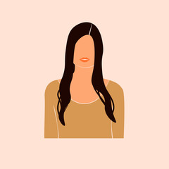  Abstract minimal portrait of girls. Woman portraits. Beauty logo. Concept of females. Feminine power, an abstract figure without no face. Vector illustration for International Womens day.