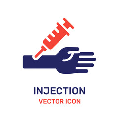 Syringe for injection into the arm of patient for medical treatment vector icon