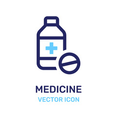 Medicine pills and bottle icon