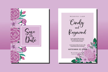 Wedding invitation frame set, floral watercolor hand drawn Camellia with Lily Flower design Invitation Card Template