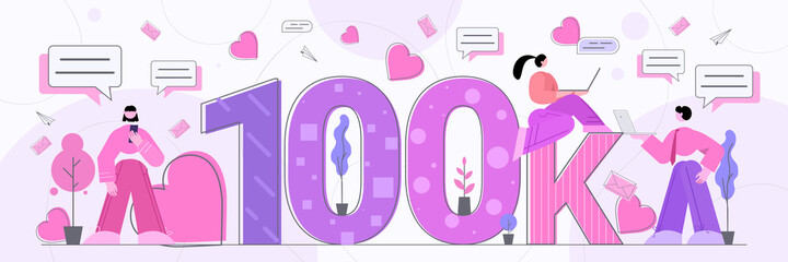 bloggers getting score of 100k likes or followers blogging networking concept horizontal