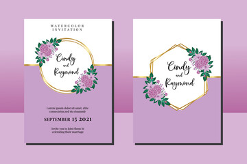 Wedding invitation frame set, floral watercolor hand drawn Camellia with Lily Flower design Invitation Card Template