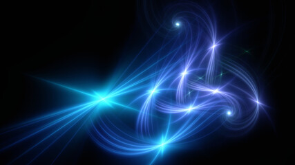 Abstract background, smooth multicolored lines on a black background.