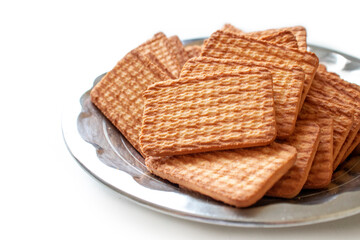 indian biscuits wheat biscuits in the plate white background