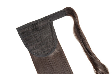 wrap round clip in straight dark brown synthetic ponytail hair extensions