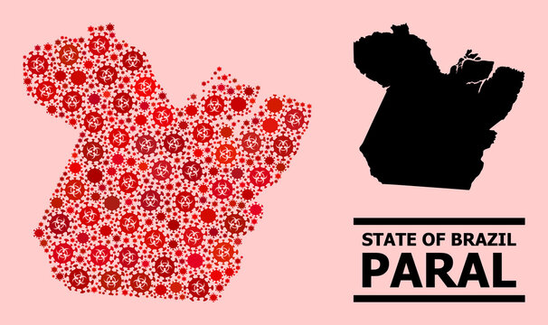 Vector covid-2019 mosaic map of Paral State designed for hospital wallpapers. Red mosaic map of Paral State is constructed from biological hazard covid-2019 infection elements.
