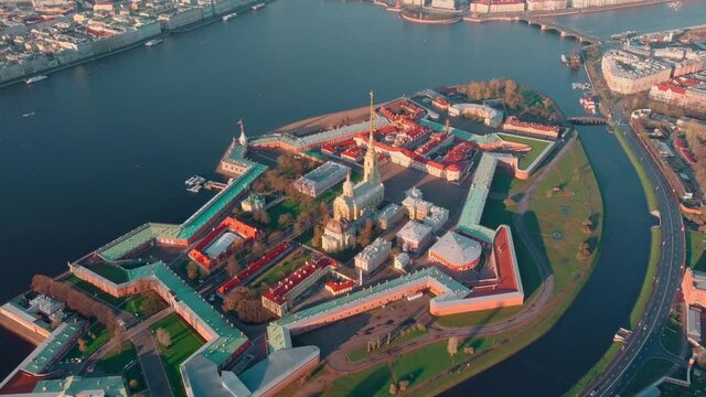 The morning flight over the sights of St. Petersburg and the water area of the Neva river, Peter and Paul fortress, the Hermitage museum, Rostral columns, bridges, St. Isaac cathedral, the Admiralty