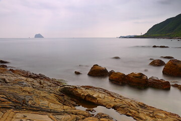 Natural rock formation at Waimushan, one of most famous wonders in Keelung, Taiwan.