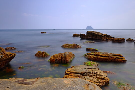 Natural rock formation at Waimushan, one of most famous wonders in Keelung, Taiwan.