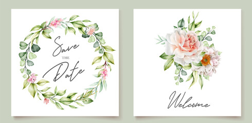 Fototapeta na wymiar watercolor floral invitation card template