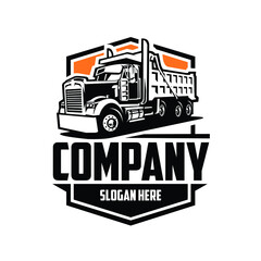 Dump truck company logo. Trucking logo vector isolated © Rajadigital Desain