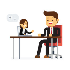 Conference call at office. Businessman and woman talking by video chat