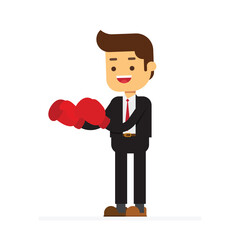 Business man in boxing gloves having a fight